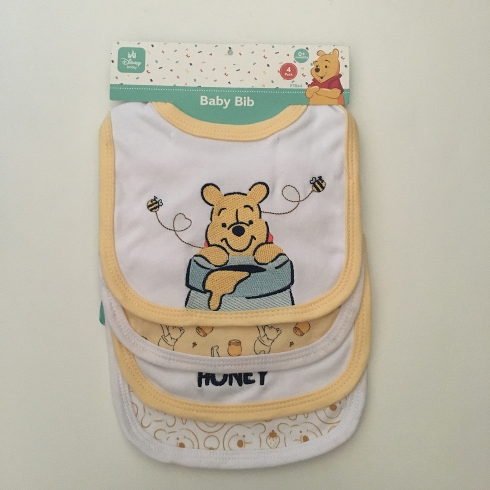 Disney Baby 4 Bibs Winnie the Pooh Theme NEW Cotton Polyester
